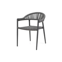 Alternate view of Leyla Outdoor Dining Armchair, featuring powder-coated, aluminum, synthetic rope, and fixed arms.
