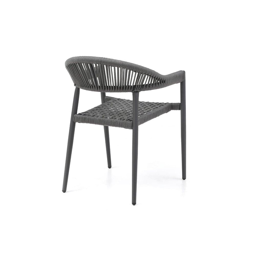 Additional view of Leyla Outdoor Dining Armchair in charcoal and dark grey, featuring powder-coated and fixed arms.