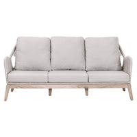 Loom Outdoor 79" Sofa, shown in light gray and natural blonde wood with performance fabric and woven rope.