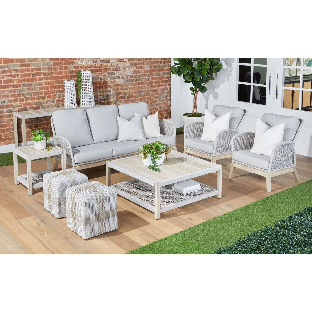 Alternate view of Loom Outdoor 79" Sofa, featuring performance fabric, woven rope, and fixed curved arms.