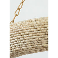 Alternate view of Lure Chandelier, featuring matte natural bead, wood beads, metal, and a ceiling-mounted canopy.