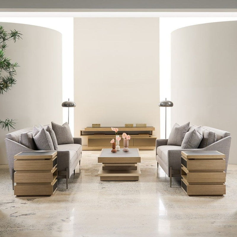 Alternate view of Cadence 110" Sofa, featuring textured upholstery finish, woven fabric, metal, and fixed track arms.