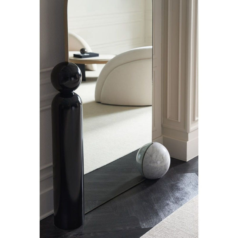 Alternate view of Equilibrium Mirror, featuring polished marble finish, glass, metal, and freestanding floor mirror.