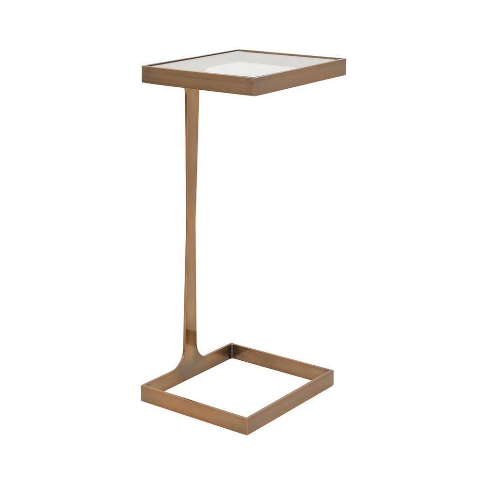 Alternate view of Maisel, featuring brass, glass, and c-shaped cantilever frame for slide-under seating.