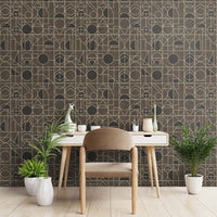 Kali Wallpaper, shown in charcoal and ivory with wallpaper and large-scale pattern repeat requiring seam alignment.