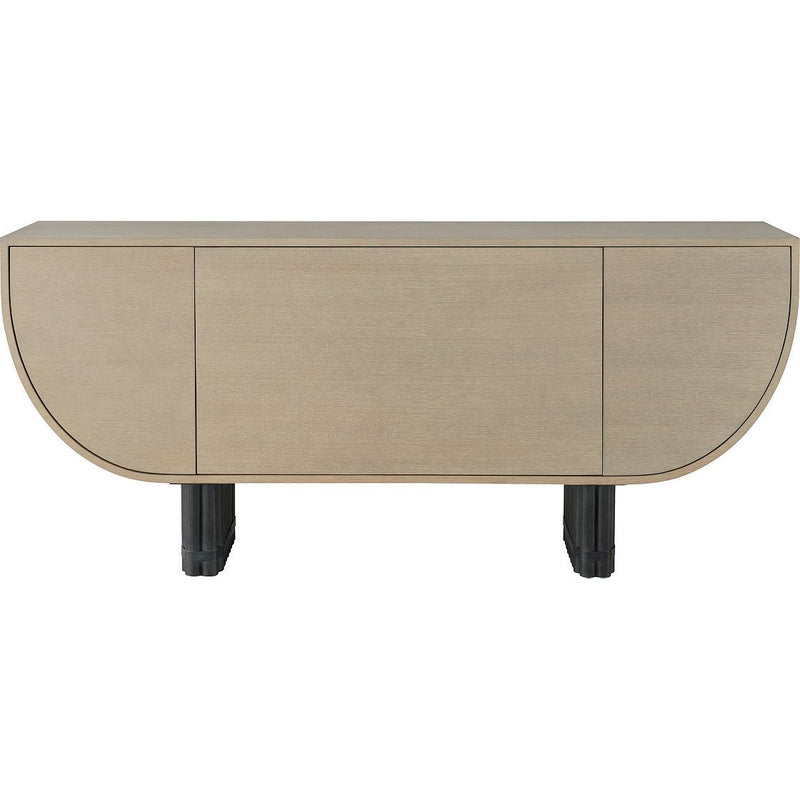 Aruba Credenza, shown in light oak beige and warm taupe with wood veneer, solid wood, and enclosed cabinet storage.