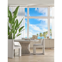 Additional view of Fiji Dining Table in taupe and warm gray, featuring matte finish and a central pedestal base.