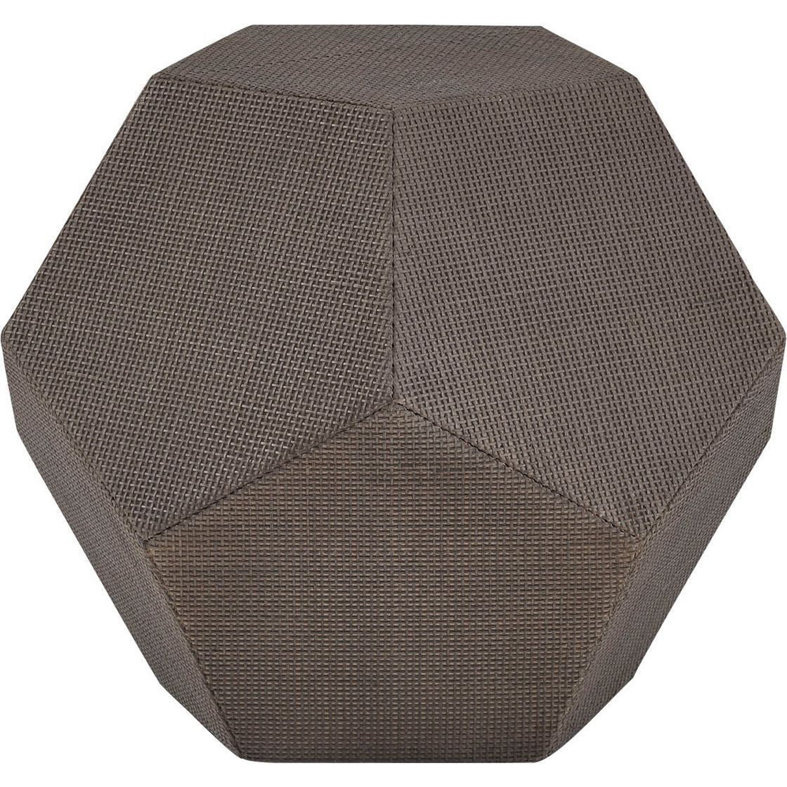 Boracay Side Table, shown in dark brown and taupe with woven fiber, rattan-like weave, and low side-table height.