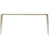 Boca Console, shown in brushed silver and weathered gray with metal and wood.
