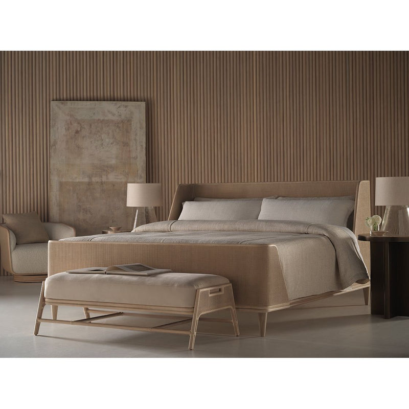 Alternate view of Clarity Taper Lamp in beige and clear with wide cylindrical drum shade over a smooth tapered conical base.