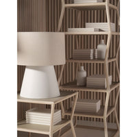 Additional view of Cinch End Table in light natural beige and warm taupe, featuring two-tier open shelving.