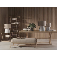 Alternate view of Cinch End Table, featuring rattan, cane, and two-tier open shelving.
