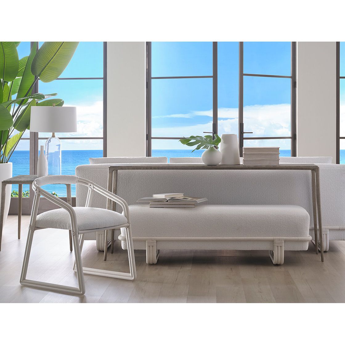 Alternate view of Boca Console in brushed silver and weathered gray.
