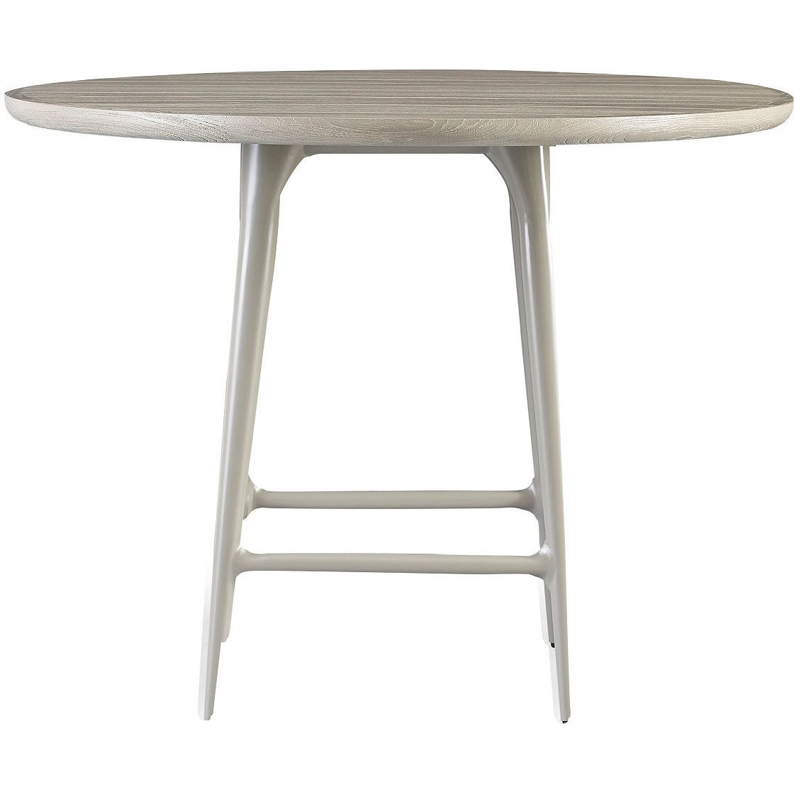 Arrow Outdoor Counter Height Table, shown in greige and light oak with wood, metal, and counter-height proportions.