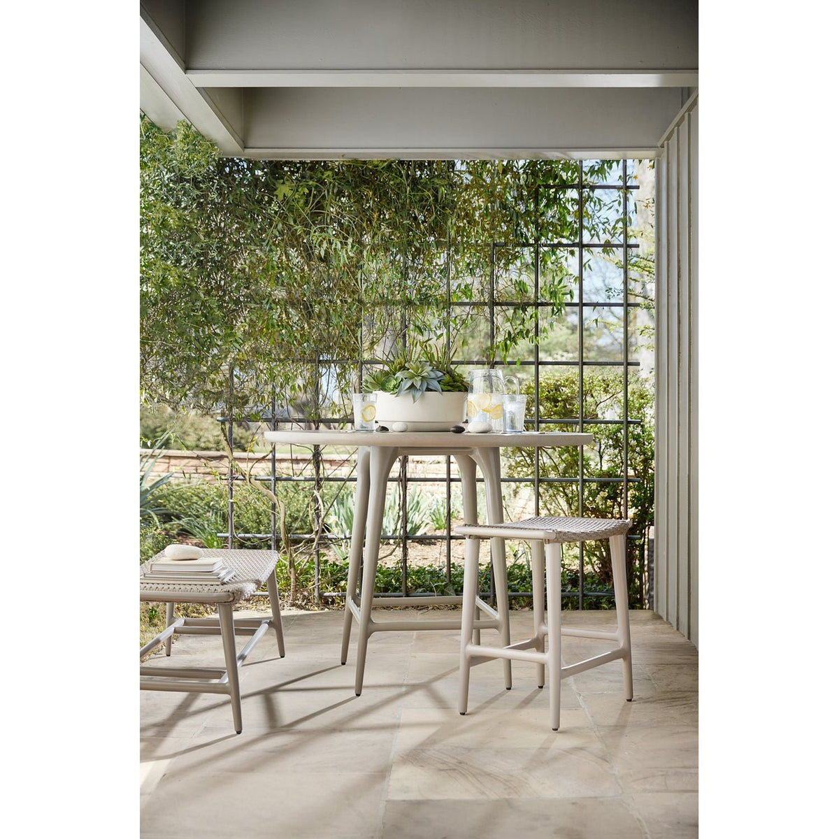 Alternate view of Arrow Outdoor Counter Height Table, featuring matte finish, wood, metal, and counter-height proportions.