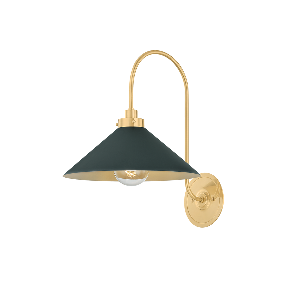 Clivedon Wall Sconce, shown in dark green and brass gold with metal, painted metal, and wall-mounting hardware.