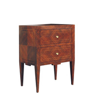 Breganza Bedside Chest, shown in rich mahogany brown and dark espresso brown with wood veneer and solid wood.