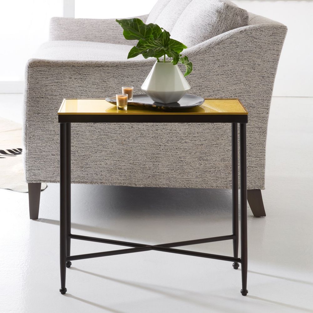 Alternate view of Nola Side Table, featuring mirrored finish, metal, glass, and fixed four-leg base.