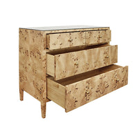 Cabinets & Curios Michelle Four Drawer Chest In Burl Wood With Glass Top