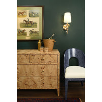 Additional view of Michelle Four Drawer Chest In Burl Wood With Glass Top in beige and tan.