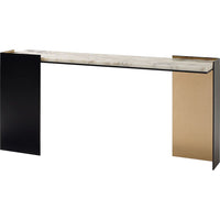 Alternate view of Wrap Console, featuring polished stone finish, marble, metal, and open knee space.