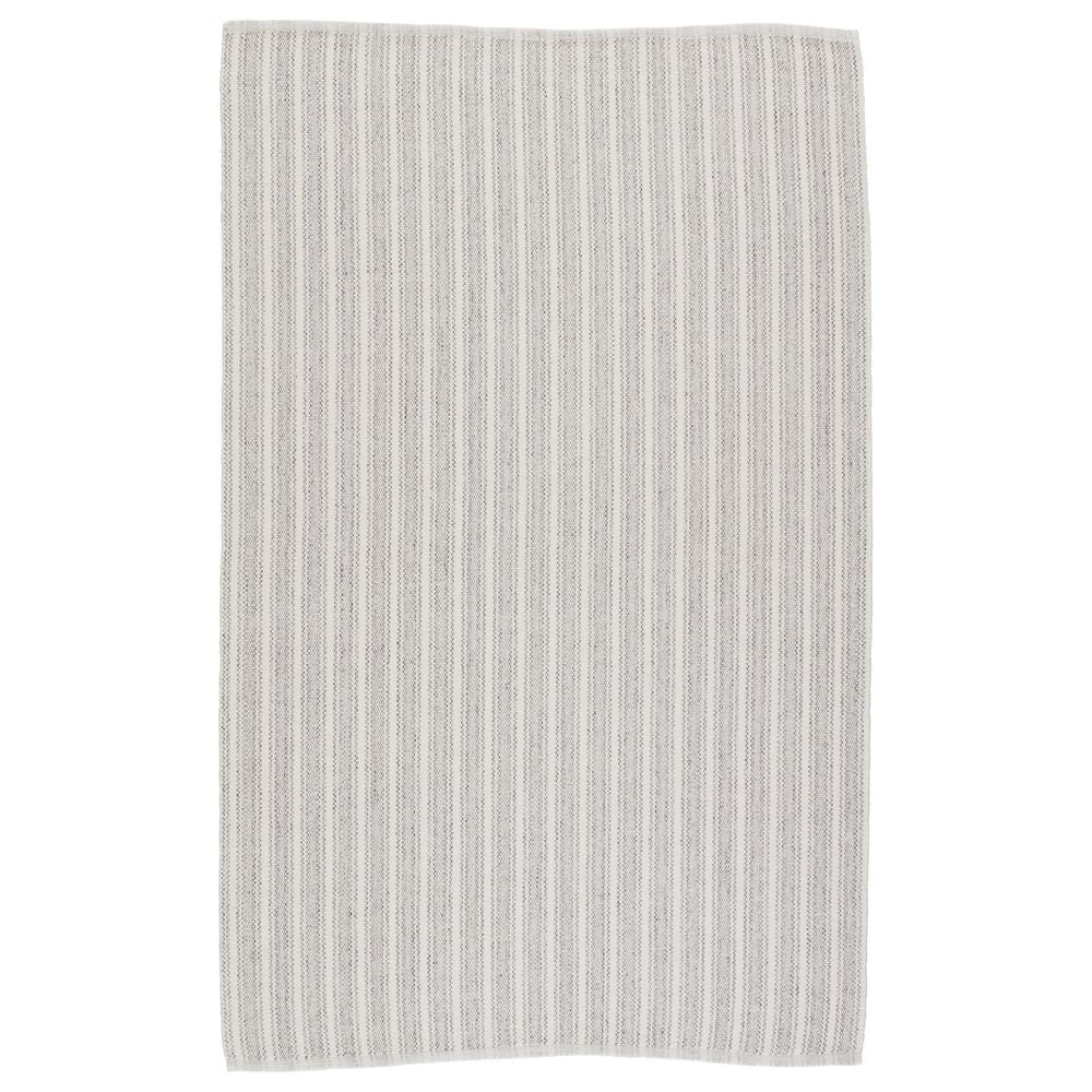 Seren Striped Light Gray/ Ivory Area Rug (5'X8'), shown in ivory and light gray with woven textile and heathered yarn.