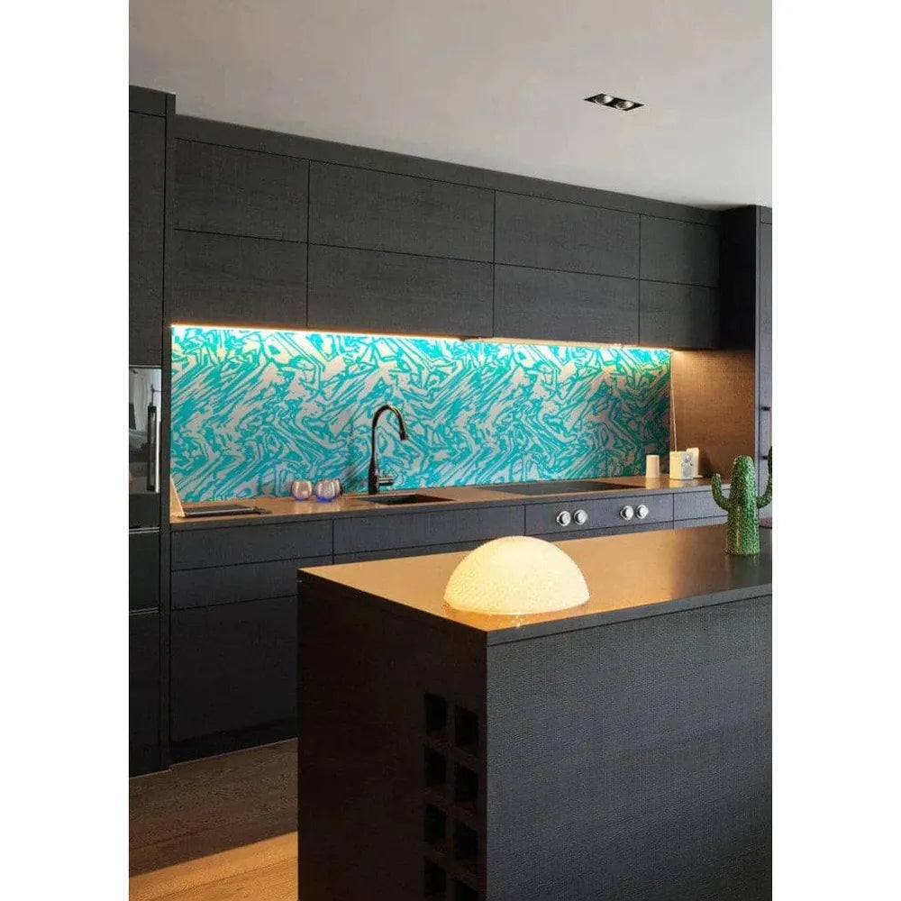 Marble Wallpaper, shown in turquoise and golden yellow with wallpaper, paper, and full-wall surface covering.