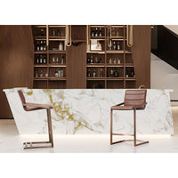 Alternate view of Mattia Counter Stool in cognac brown and bronze-gold.