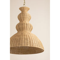 Additional view of Mayla Pendant-Aged Brass in natural tan and beige, featuring chain-hung pendant suspension.