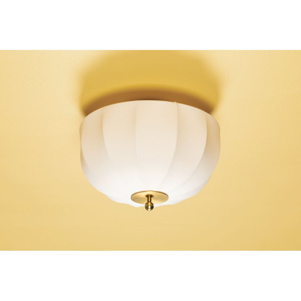Additional view of Meshelle 1 Light Flush Mount in off-white and brushed brass, featuring a flush ceiling mount canopy.