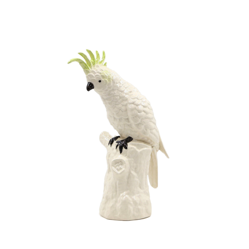 Cockatoo Set of 2, shown in white and cream with ceramic, porcelain, and freestanding sculptural figurine.