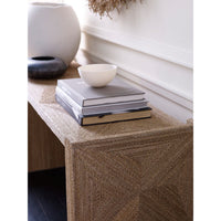 Additional view of Lorentz Entry Table in tan and beige, featuring textured weave finish and a flat continuous display top.