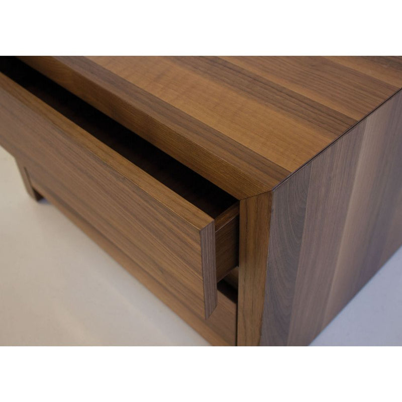 Alternate view of Blanche Night Table 3-Drawer Walnut Veneer / Soft Closing Drawers in walnut brown and medium amber-brown.