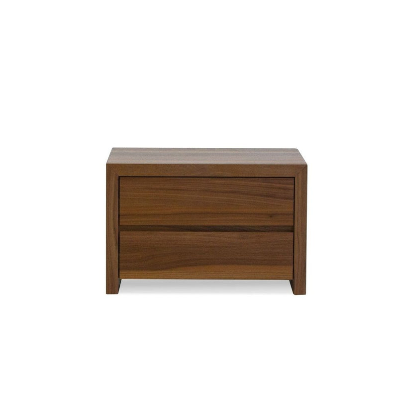 Blanche Night Table 2-Drawer Walnut Veneer / Soft Closing Drawers, shown in medium walnut brown with wood veneer and wood.
