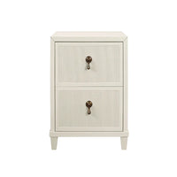 Novalie Two Drawer Side Table, shown in ivory and off-white with painted wood and metal.