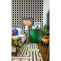 Alternate view of Traveler Tile Wallpaper in black and cream.