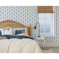 Nautical Lobster Knots Wallpaper, shown in white and navy blue with wallpaper and paper.