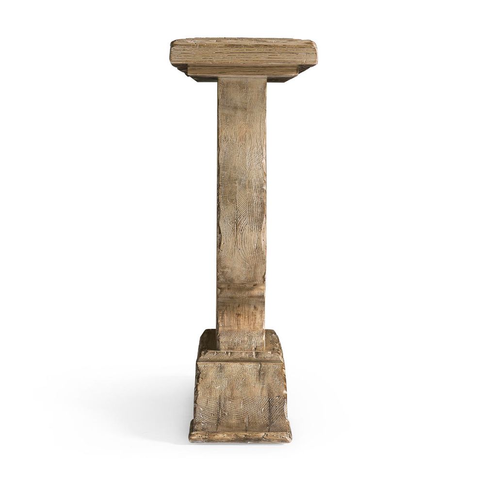 Alternate view of Sagehill Pedestal Console Table, featuring distressed, solid wood, and a single central pedestal base.