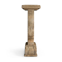 Alternate view of Sagehill Pedestal Console Table, featuring distressed, solid wood, and a single central pedestal base.