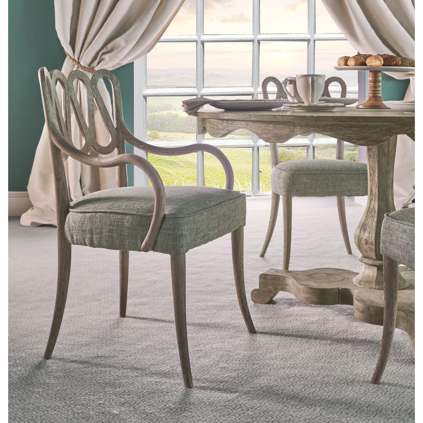 Alternate view of Ampney Arm Chair, featuring cerused finish, wood, fabric, and fixed arms.