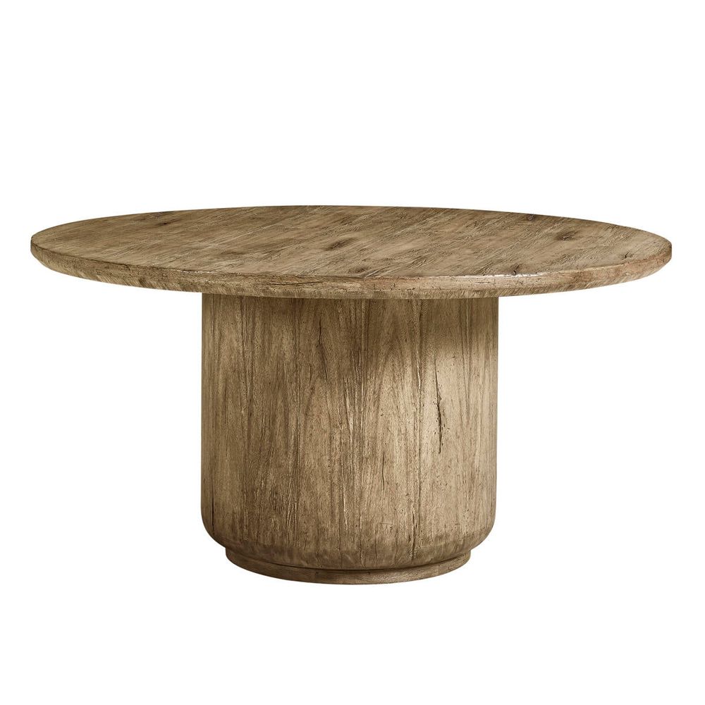 60" Stone Ridge Round Dining Table Light, shown in light oak and warm beige with solid wood and wood veneer.