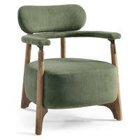 Stone Ridge Occasional Chair, shown in sage green and natural wood brown with upholstery fabric and solid wood.