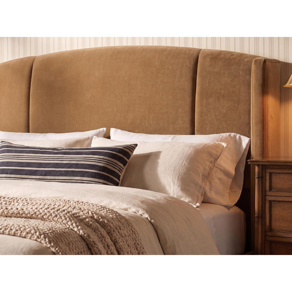 Harbor King Upholstered Bed - Camel - Lakeside Sepia