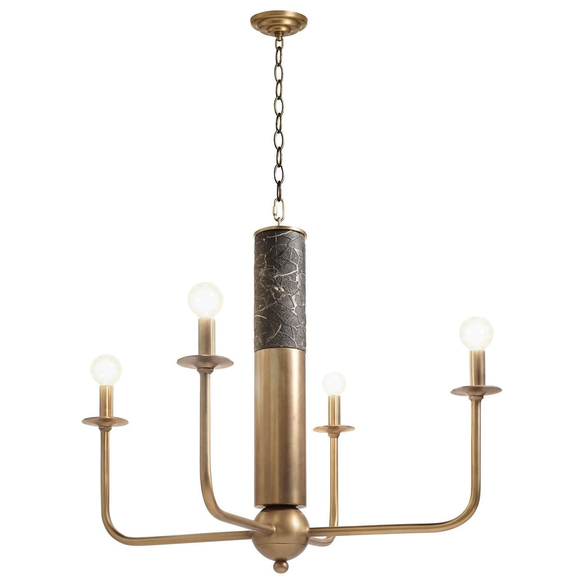 Additional view of Nova Chandelier, featuring crackle-textured finish, brass, metal, and a chain-hung ceiling mount.