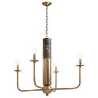 Additional view of Nova Chandelier, featuring crackle-textured finish, brass, metal, and a chain-hung ceiling mount.