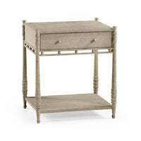 Additional view of Morris Bedside Table, featuring distressed, wood, and single full-width drawer with dual round knobs.