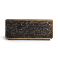 Stone Ridge Marble Credenza Light, shown in black and dark brown with marble, wood, and multiple drawers.