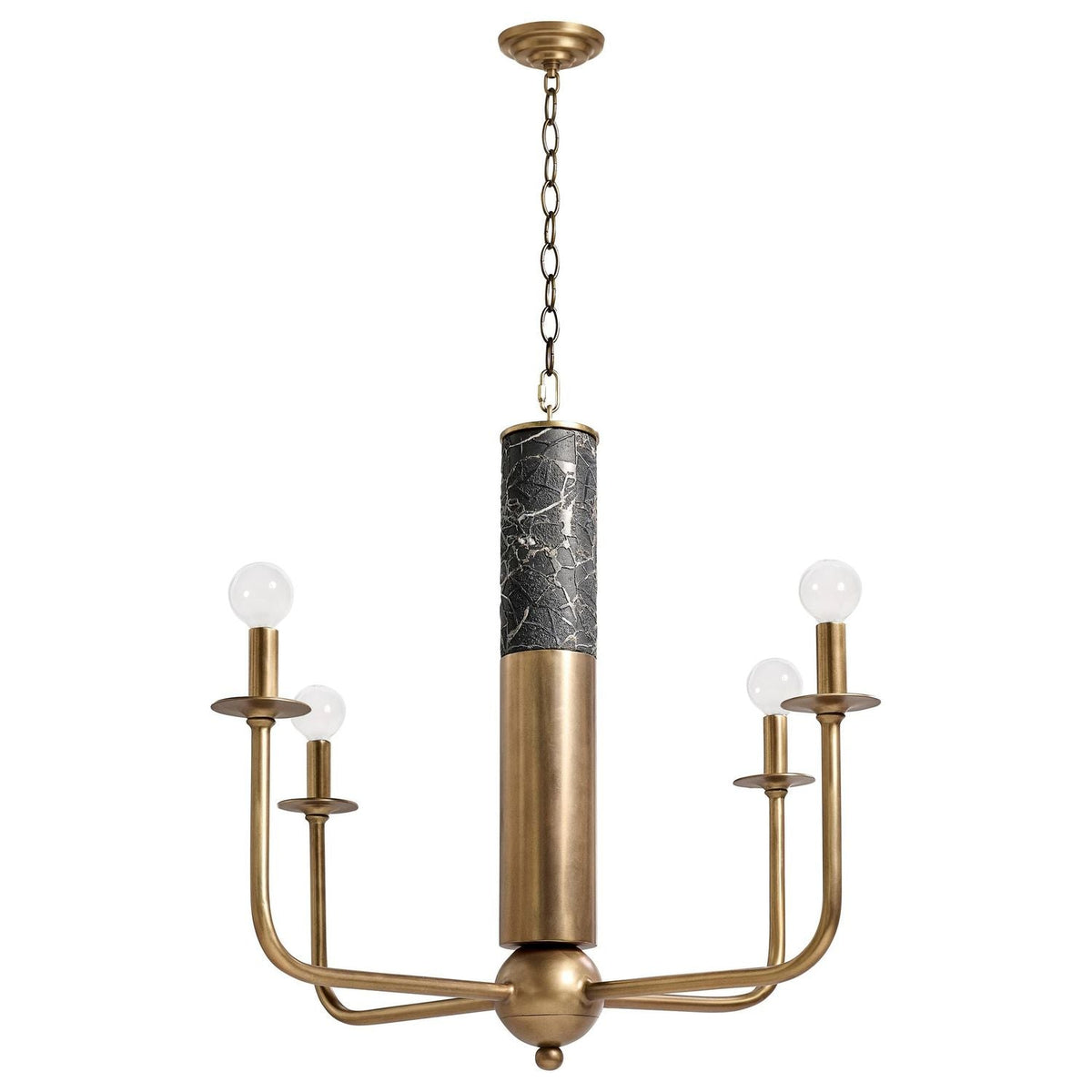 Alternate view of Nova Chandelier, featuring crackle-textured finish, brass, metal, and a chain-hung ceiling mount.