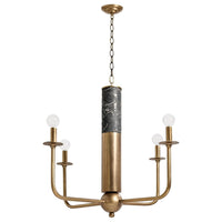 Alternate view of Nova Chandelier, featuring crackle-textured finish, brass, metal, and a chain-hung ceiling mount.
