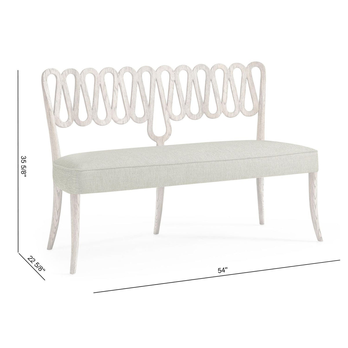 Alternate view of Ampney Dining Bench, featuring upholstered textile, wood, fabric, and armless open sides.